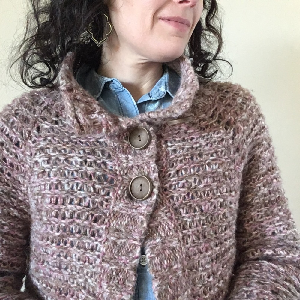 Free People // metallic soft wool blend bell cardigan poncho L - Picture 2 of 7